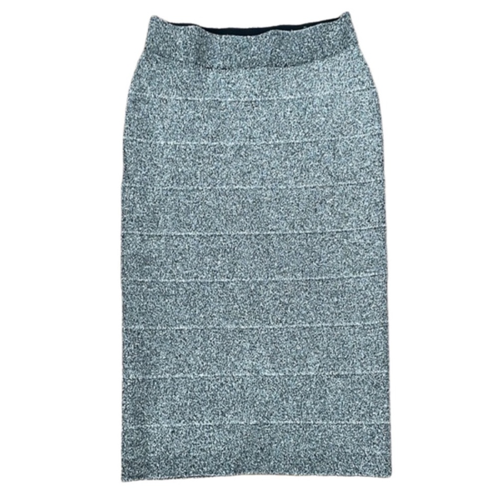 BCBGMAXAZRIA Black and Metallic Silver Pull-On Bandage Stretchy Bodycon Skirt